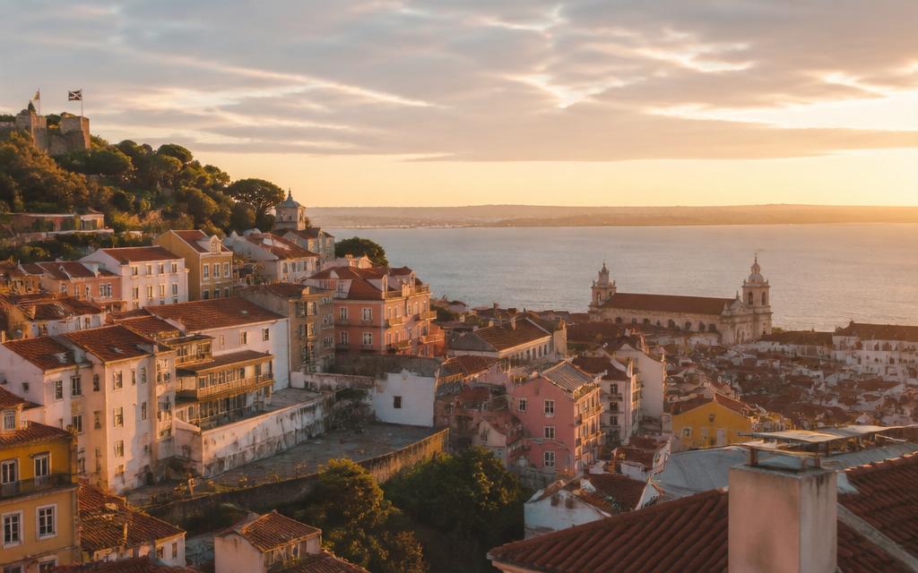 Lisbon, Portugal skyline at golden hour